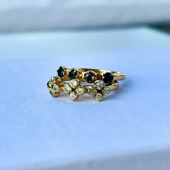 Banana Republic Jewelry - Banana Republic Stacking Ring Set in Yellow Gold-tone w/ Green & Black Gemstones